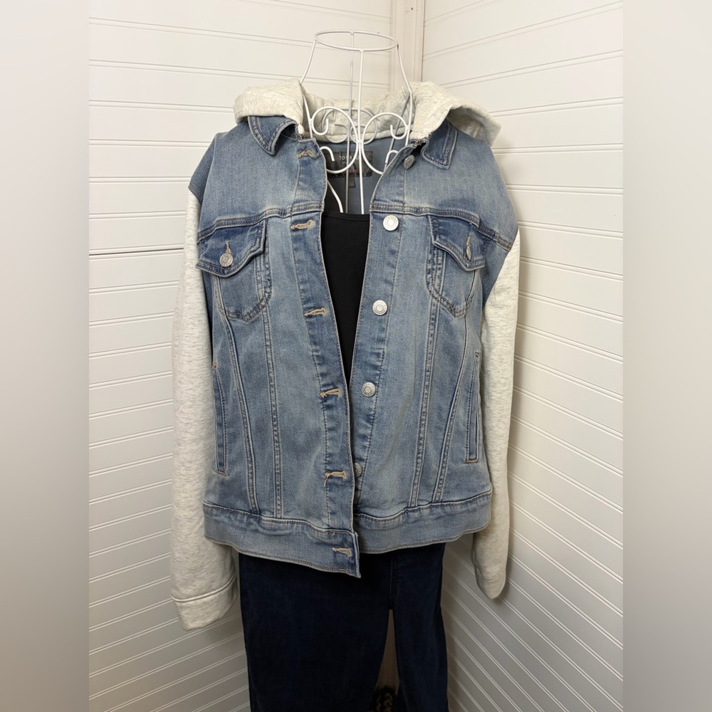Torrid Blue Denim Jacket with Gray Sleeves